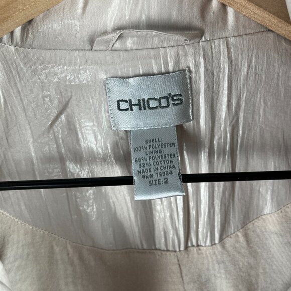 Chicos Windbreaker Jacket Womens Size 2 Metallic Beige Hooded Zip Pockets - Picture 6 of 11